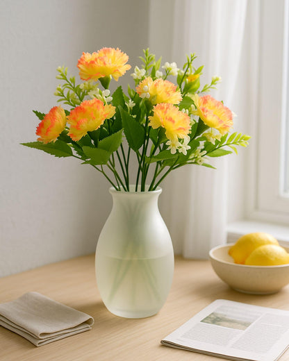 Homesake® Artificial Carnation Flowers with Greenery, Faux Floral Bouquet for Home Decor, Table Centerpiece, Living Room, or Gift, Pot Not Included, Realistic Silk Flowers Arrangement, Yellow