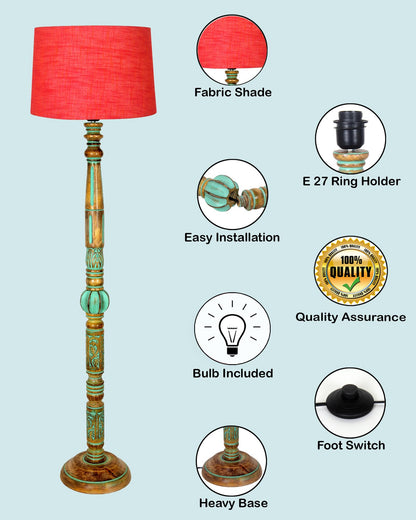 Royal Carving Antique Algae finish wooden floor lamp with Shade