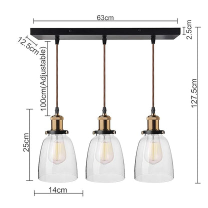 3-Lights Linear Cluster Chandelier Modern Bell Glass Shade Hanging Light, Antique  Socket, E27 Holder, Decorative, Black, URBAN Retro, Nordic Style