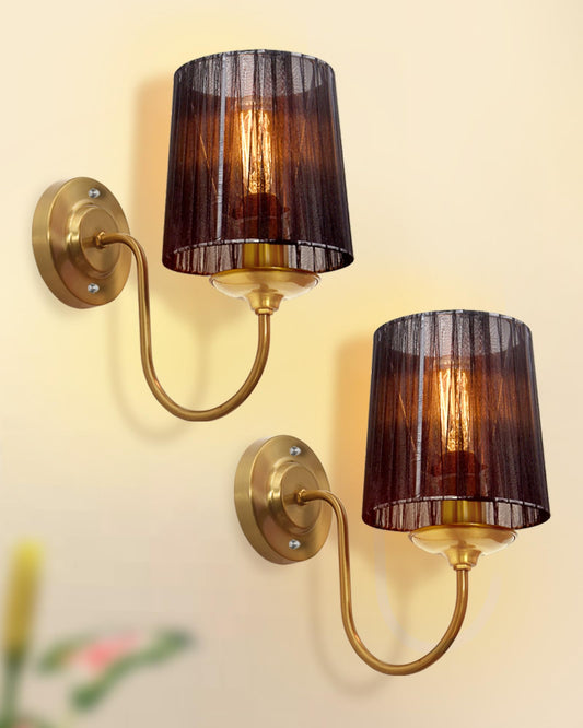 Homesake® Antique Brass Wall Sconces Lighting Fixture, E27 Industrial Vintage Gold Wall Light Lamp Bathroom Decor for Bedroom Living Room, Fabric Shade, Golden