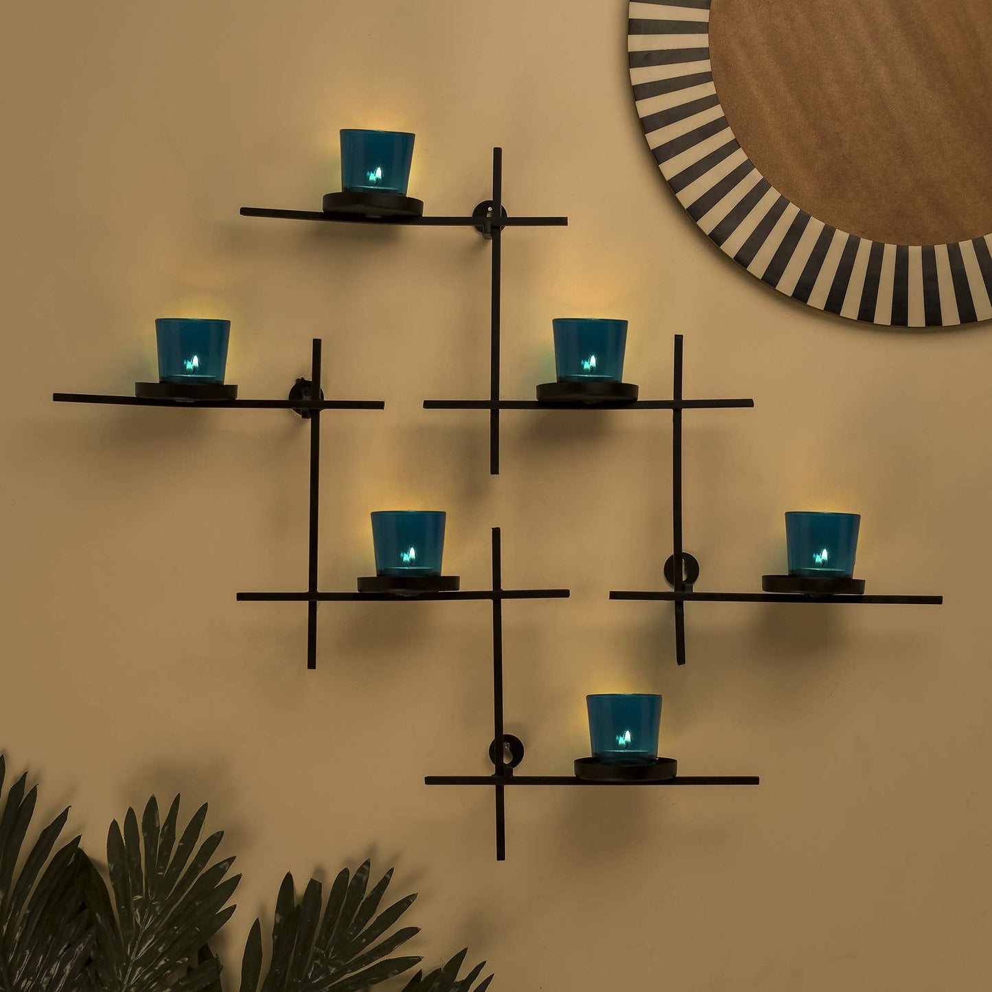 Homesake® Black Scorching Ladder with Six Votive Green, Wall Hanging Candle Tealight Holder, Set of 2
