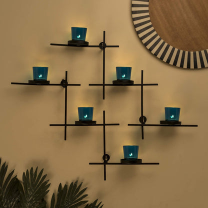 Homesake® Black Scorching Ladder with Six Votive Green, Wall Hanging Candle Tealight Holder, Set of 2