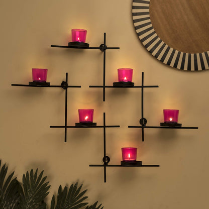 Homesake® Black Scorching Ladder with Six Votive Green, Wall Hanging Candle Tealight Holder, Set of 2
