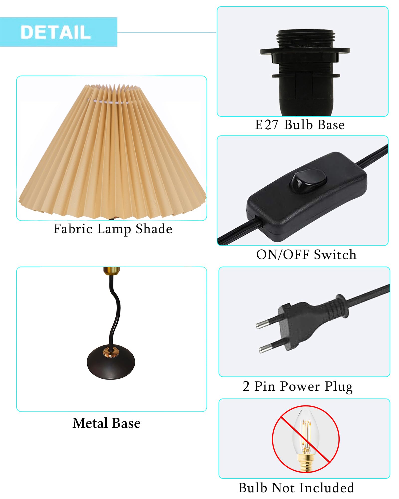 Homesake® Matt Black Twister Small Table Lamp, Modern Bedside Nightstand, Lamps | Desk Accessories | Metal Base for Bedroom, Home Office, Living Room, Kids Dorm, E27 Holder, Pleated