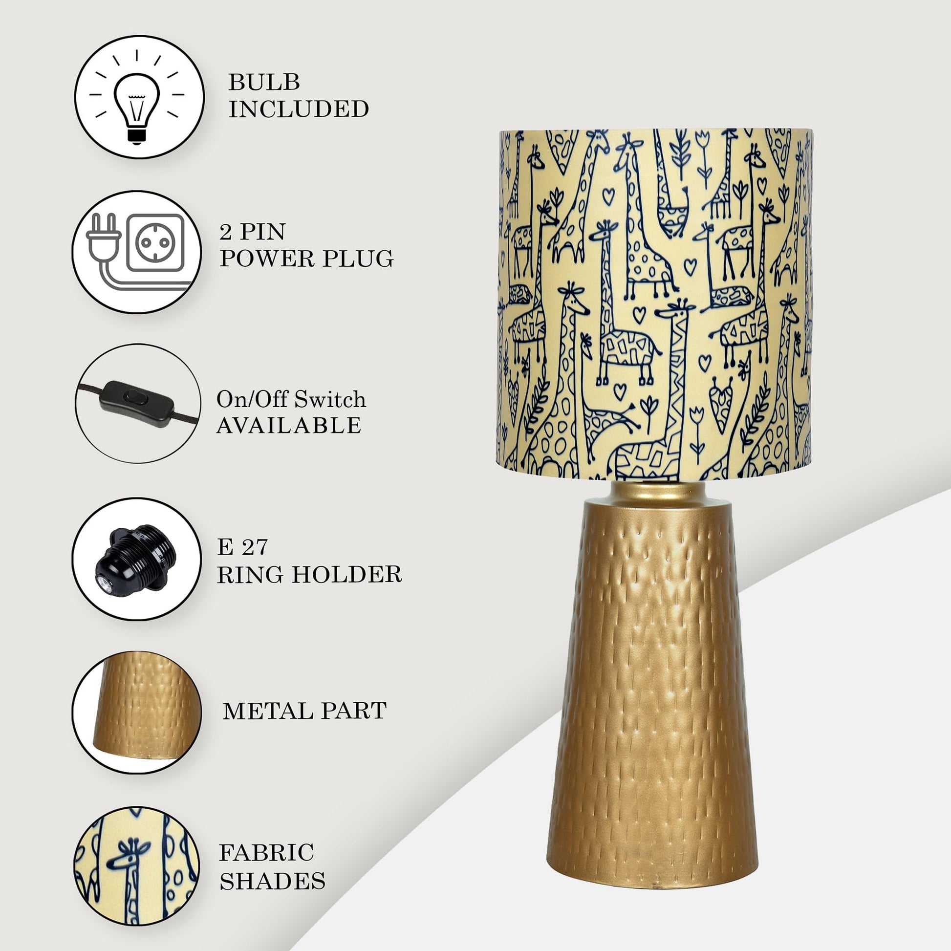 Homesake® Golden Hammered Metal Cone Table Lamp Modern Contemporary Bedside Desk Nightstand Lamp for Bedroom Living Room Office College Bookcase
