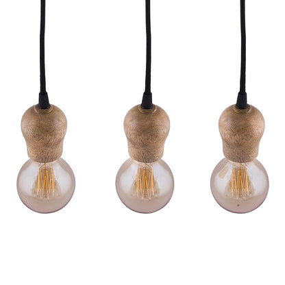 3-lights Linear Cluster Chandelier Edison Filament Wooden Bubble holder hanging Pendant Light, kitchen area and dining room light