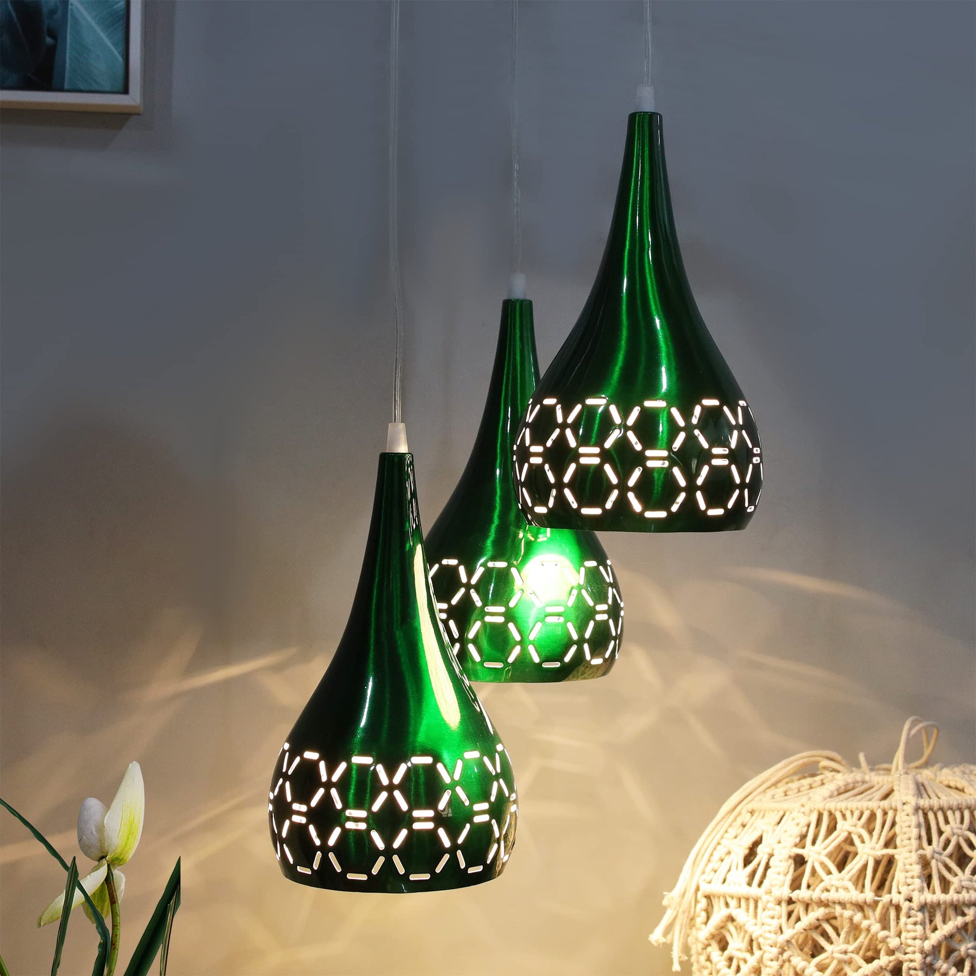 Homesake® 3-Lights Cluster With Glossy Spining Cross-Cut Hanging pendant Lamp, Ceiling Light, E27 Holder, Decorative, White, URBAN Retro, Nordic Style, LED/Filament ( 3-Lights Round)