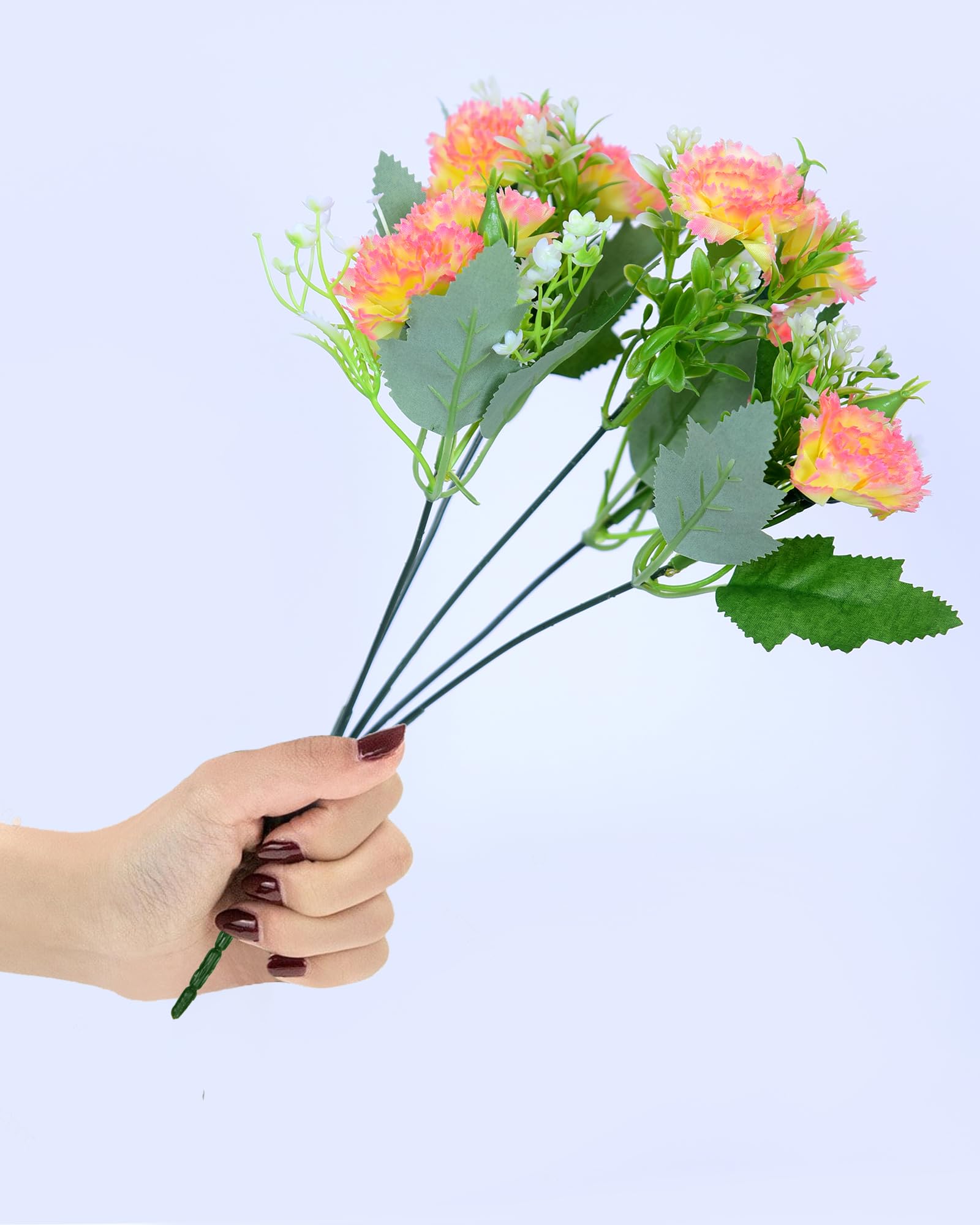 Homesake® Artificial Carnation Flowers with Greenery, Faux Floral Bouquet for Home Decor, Table Centerpiece, Living Room, or Gift, Pot Not Included, Realistic Silk Flowers Arrangement, Yellow