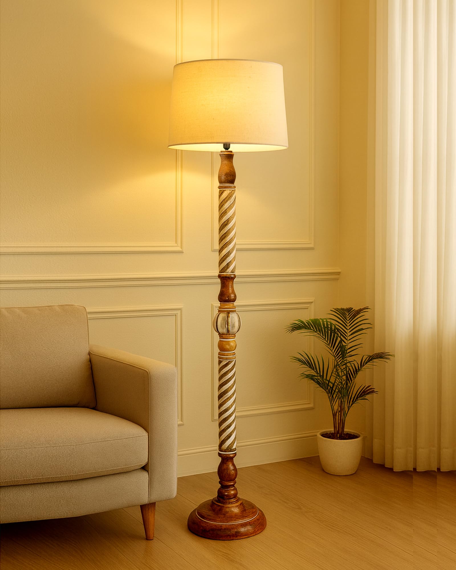 Classic Twister Antique white finish wooden floor lamp