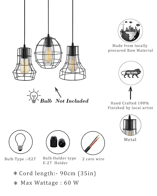 3-lights Linear Cluster Chandelier Metal hanging Pendant Light, kitchen area and dining room light