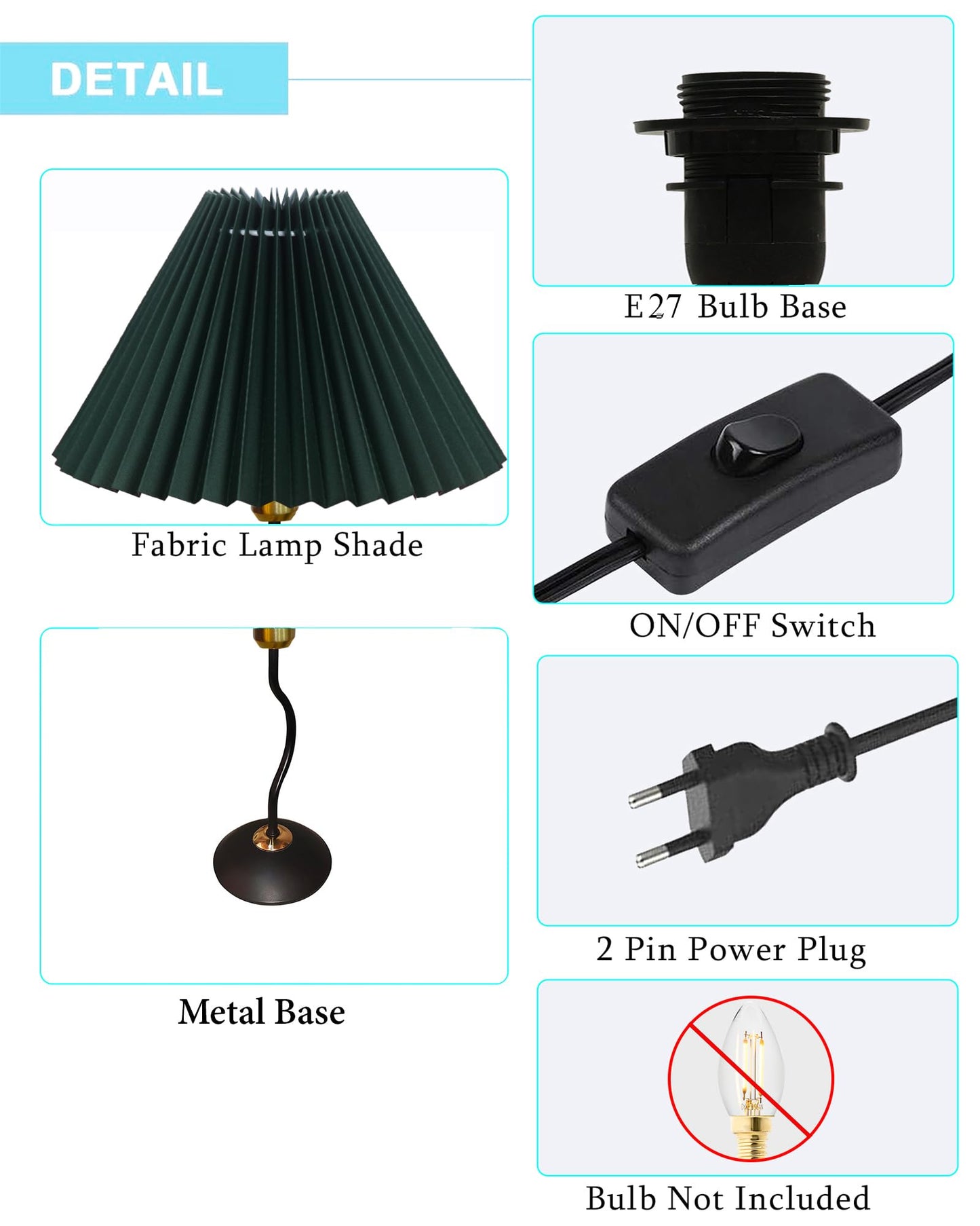 Homesake® Matt Black Twister Small Table Lamp, Modern Bedside Nightstand, Lamps | Desk Accessories | Metal Base for Bedroom, Home Office, Living Room, Kids Dorm, E27 Holder, Pleated