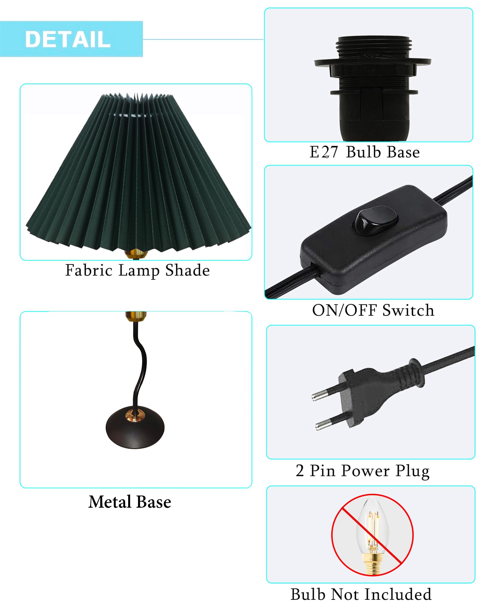 Homesake® Matt Black Twister Small Table Lamp, Modern Bedside Nightstand, Lamps | Desk Accessories | Metal Base for Bedroom, Home Office, Living Room, Kids Dorm, E27 Holder, Pleated