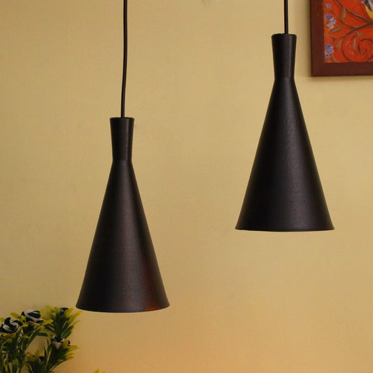Homesake® Modern Black Metal Pendant Lights - Industrial Style Hanging Cone Lamps for Living Room, Dining Room, Kitchen, Adjustable Cord, LED Compatible, Trendy Home Decor Lighting Fixtures - Set of 2