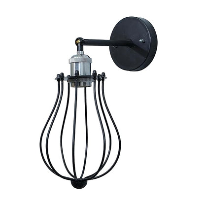 Vintage Wall Sconce Industrial Lighting Adjustable Socket Rustic Wire Metal Cage Fixture Porch Mirror, Antique