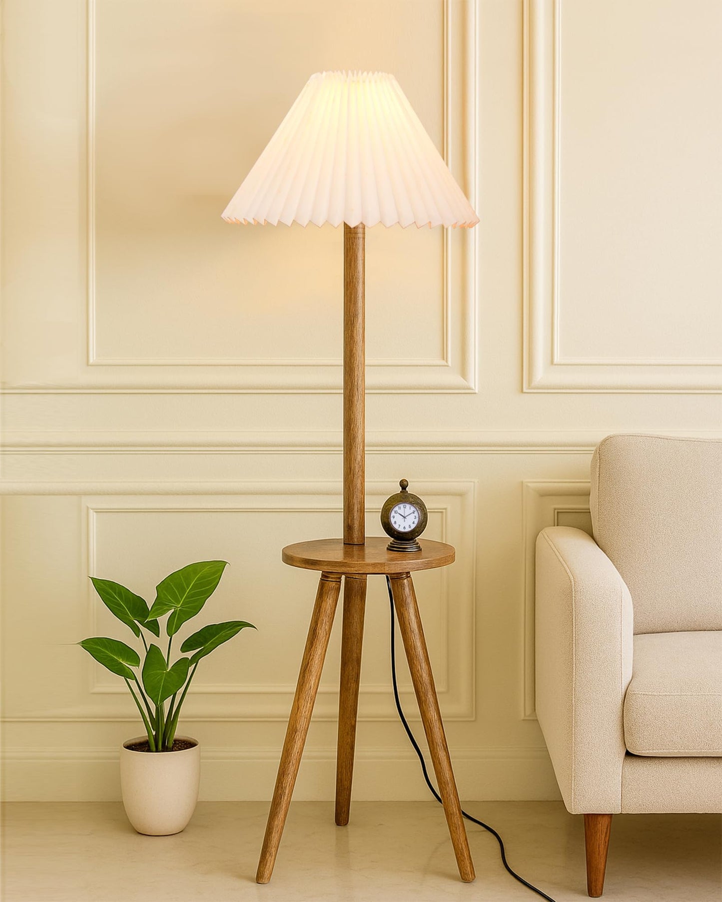Table,Tripod Wooden Floor Lamp, Mid Century Standing Lamp, E27 Lamp Base, With Shade Modern Design Floor Reading Lamp for Living Room Bedroom, Study Room and Office