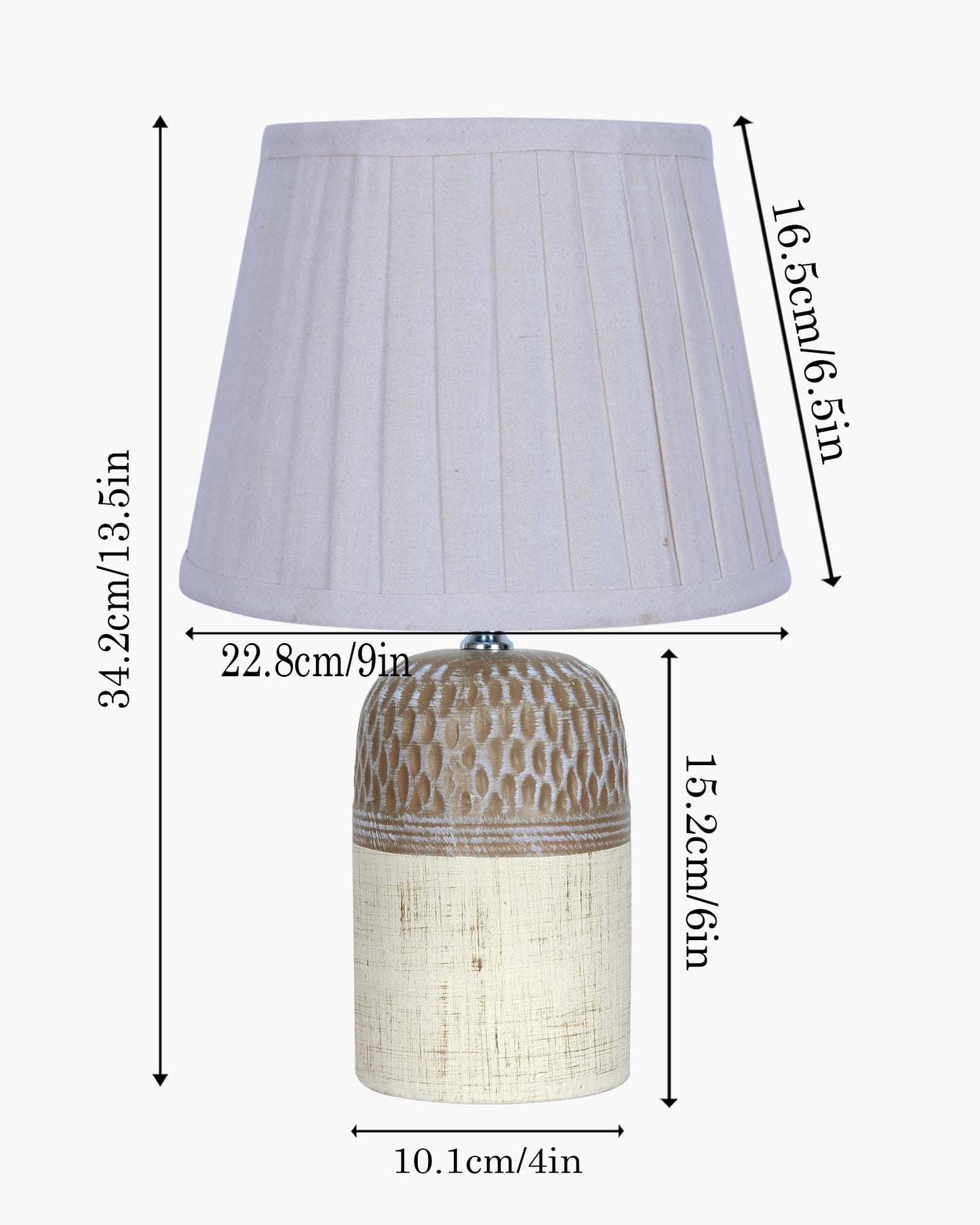 Homesake® Modern Ceramic Table Lamp with Fabric Shade, Minimal Bedside Lamp for Living Room & Bedroom, Brown Carved Honeycomb Pattern, Khadi Frill,