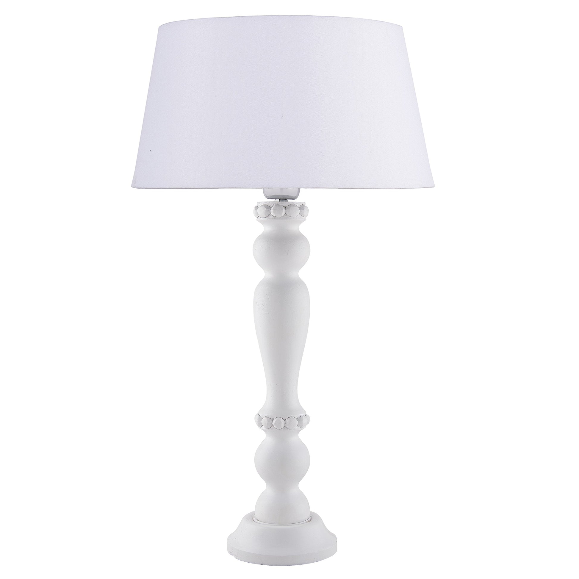 Homesake® Eureka Polka White Wood Table Lamp with White Drum Shade for Living Room, Home Decor, Bedroom