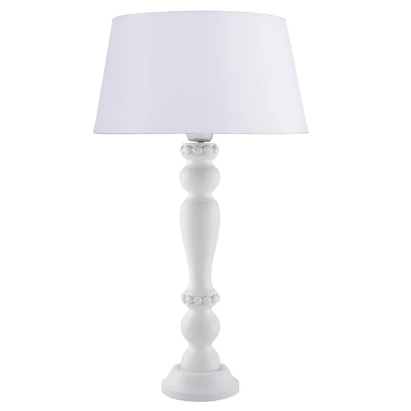 Eureka Polka White Wood Table Lamp with White Drum Shade for Living Room, Home Decor, Bedroom