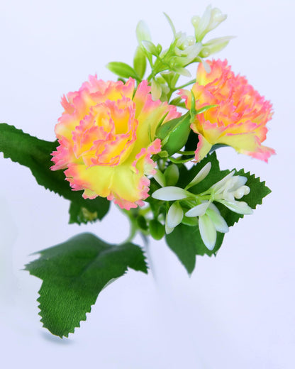 Homesake® Artificial Carnation Flowers with Greenery, Faux Floral Bouquet for Home Decor, Table Centerpiece, Living Room, or Gift, Pot Not Included, Realistic Silk Flowers Arrangement, Yellow