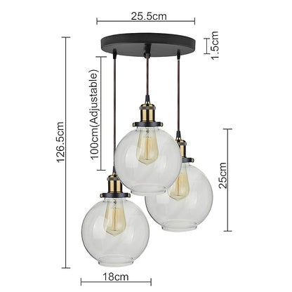 3-Lights Round Cluster Chandelier Modern Glass Globe Hanging Light, Antique Socket, E27 Holder, Kitchen Island Ceiling Light URBAN Retro
