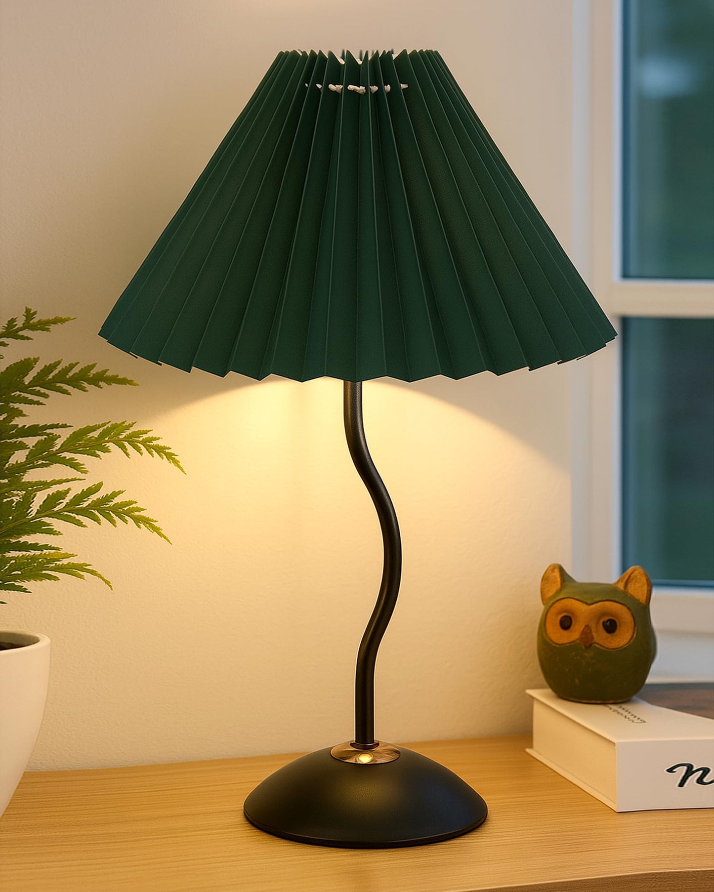 Homesake® Matt Black Twister Small Table Lamp, Modern Bedside Nightstand, Lamps | Desk Accessories | Metal Base for Bedroom, Home Office, Living Room, Kids Dorm, E27 Holder, Pleated