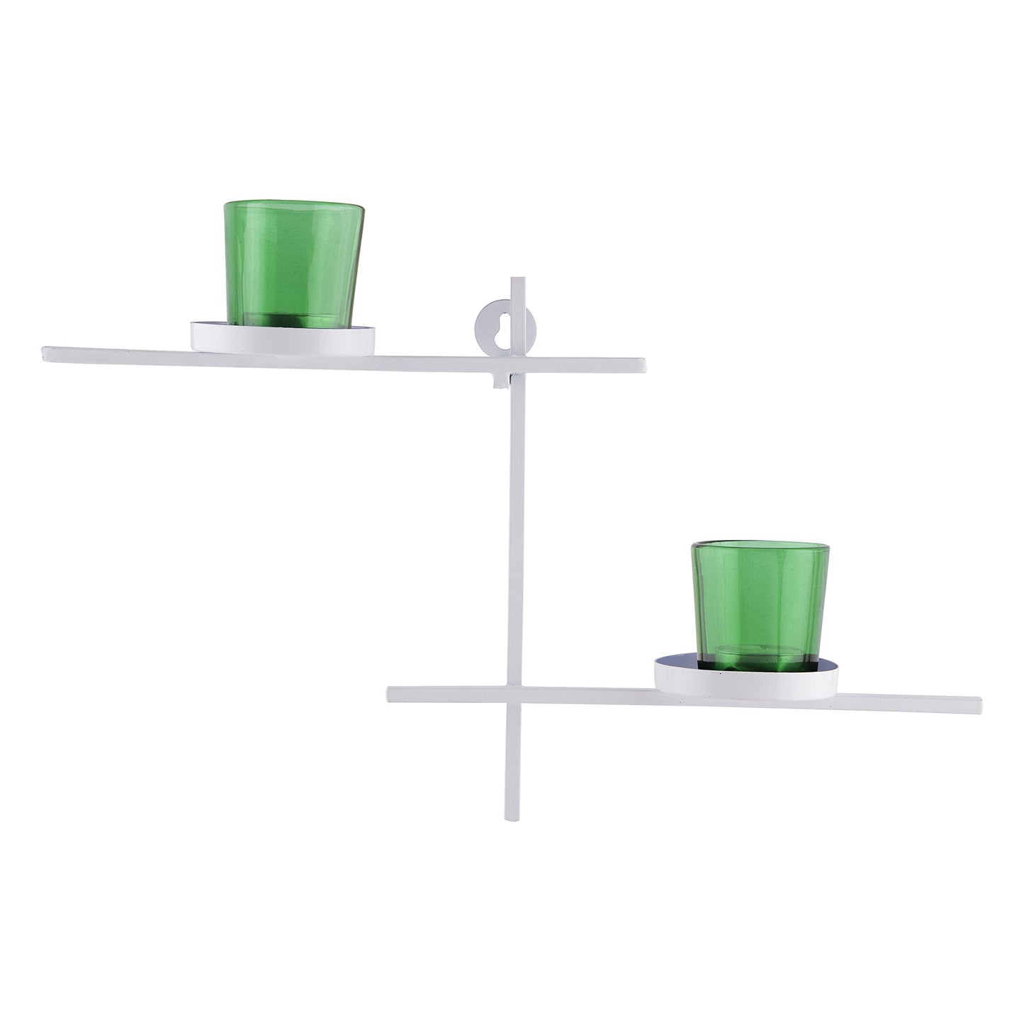 Homesake® White Scorching Ladder with Pair of Votive Green Wall Hanging Candle Tealight Holder, Set of 2