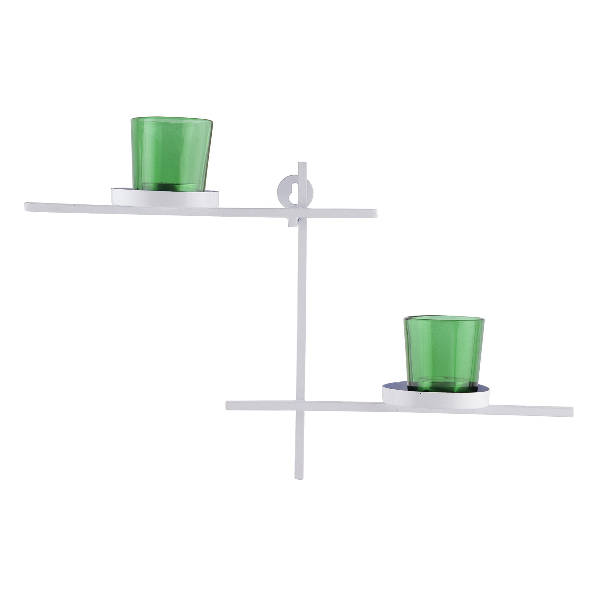 Homesake® White Scorching Ladder with Pair of Votive Green Wall Hanging Candle Tealight Holder, Set of 2