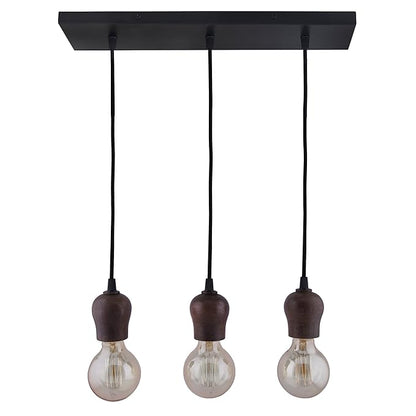 3-lights Linear Cluster Chandelier Edison Filament Wooden Bubble holder hanging Pendant Light, kitchen area and dining room light