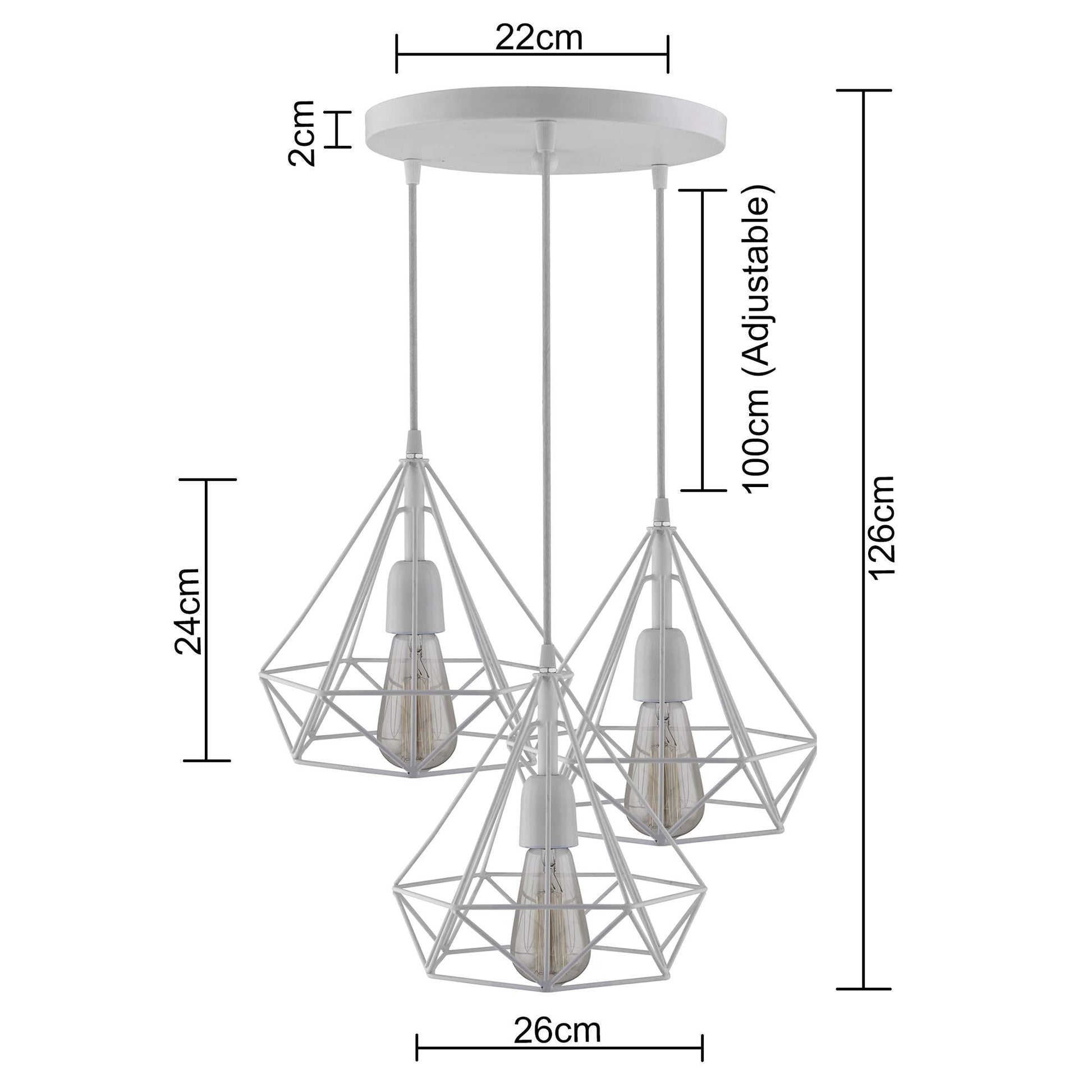 Homesake® 3-lights Round Cluster Chandelier White Diamond Hanging Pendant Light with Braided Cord