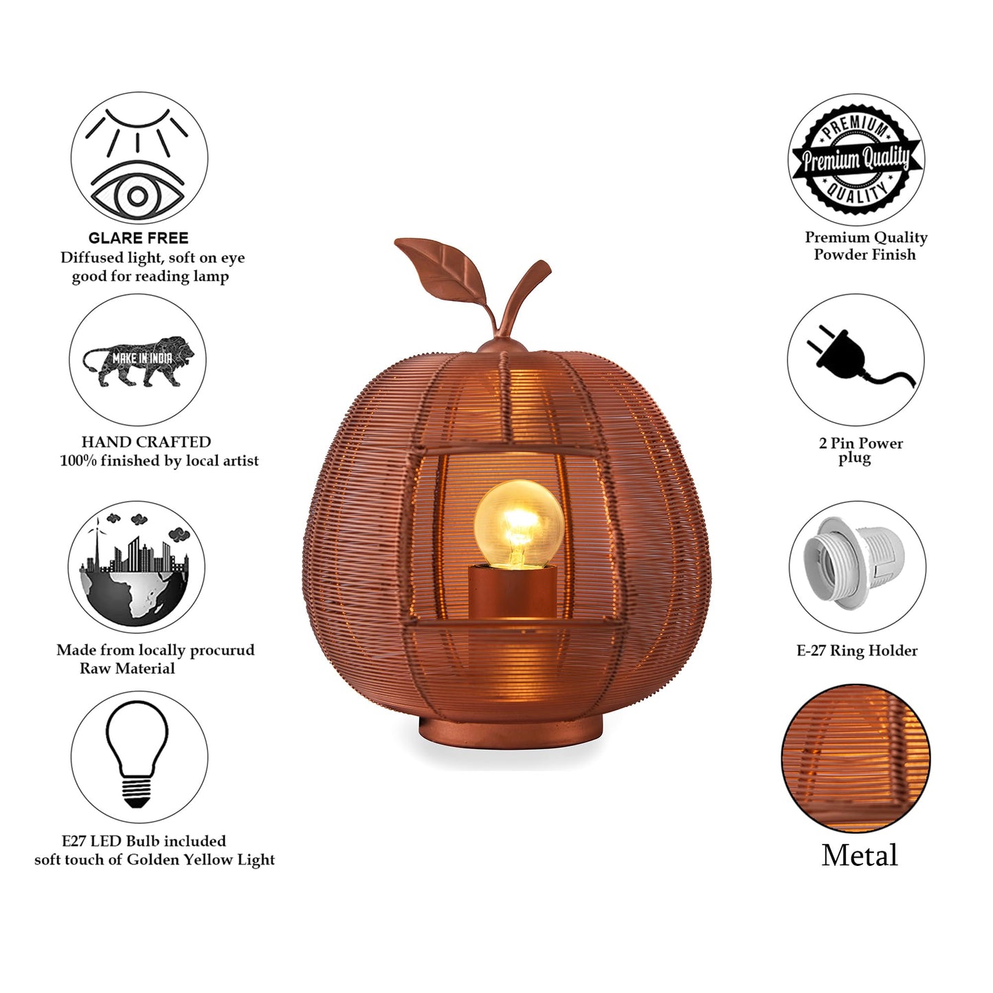 Homesake® Silver Apple Contemporary Lamp Modern Bedside & Living Room Accent Lamp for Home Décor, Café, Restaurant & Gift