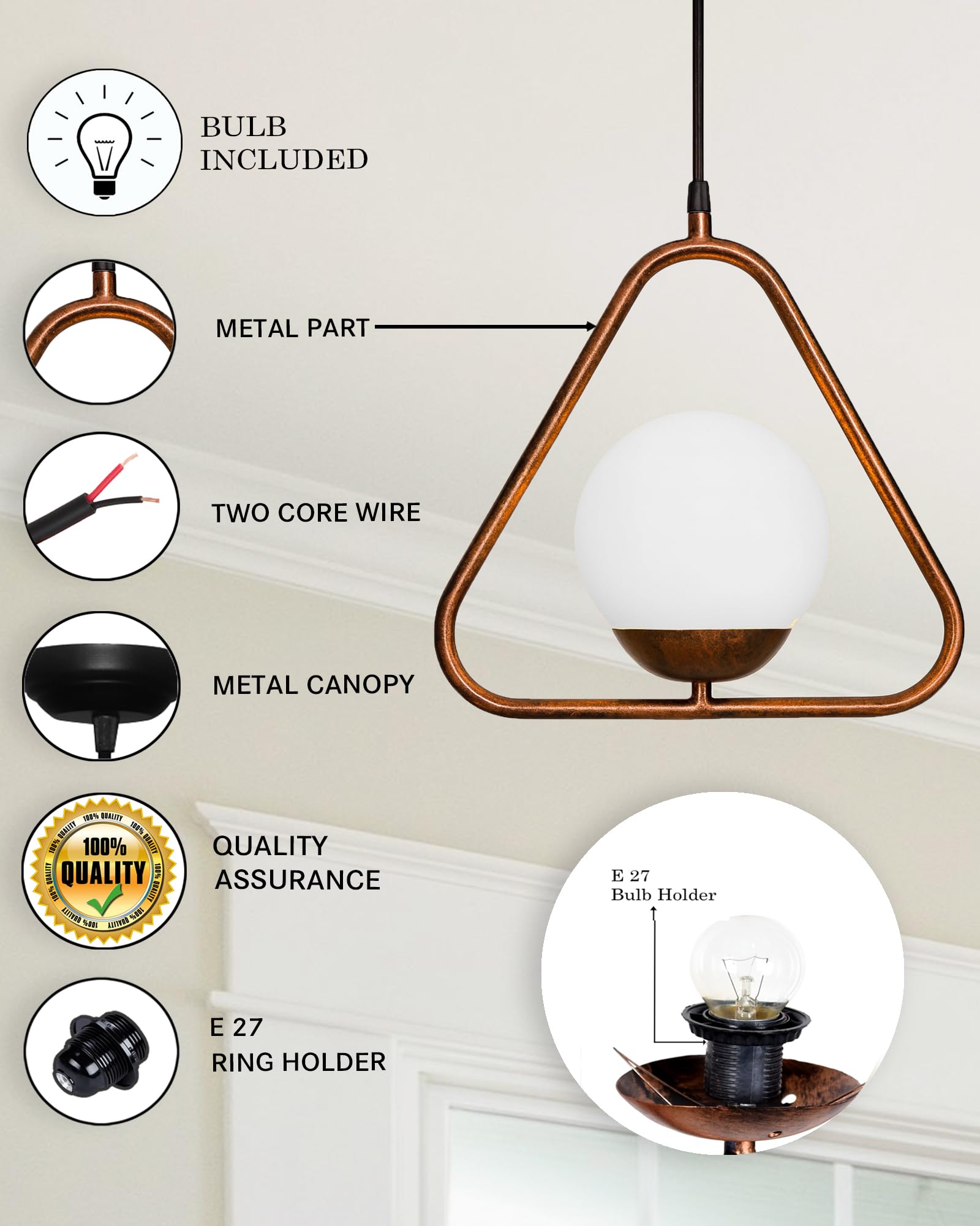 Homesake Chandelier For Living Room,Mid Century Modern Jhumar Lighting For Home Hall, Jhoomar, Chandelier For Living Room (Rubbed Bronze Triangle)