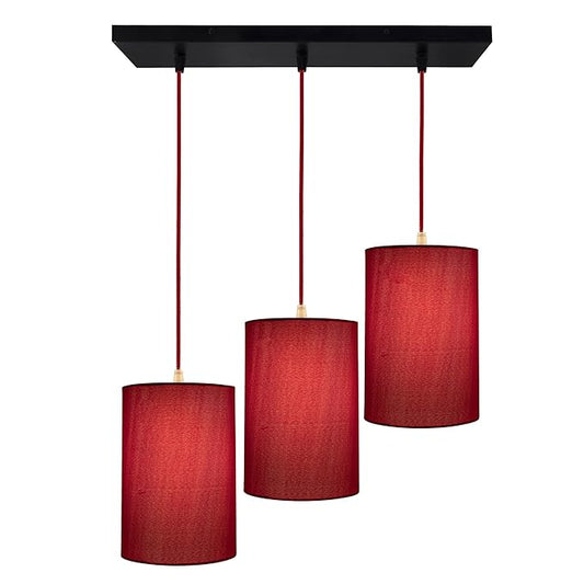 3-Lights Linear Cluster Chandelier Classic Cylinder Hanging Shade Pendant, Decorative, Black, Kitchen Area and Dining Room Light, LED/Filament Light