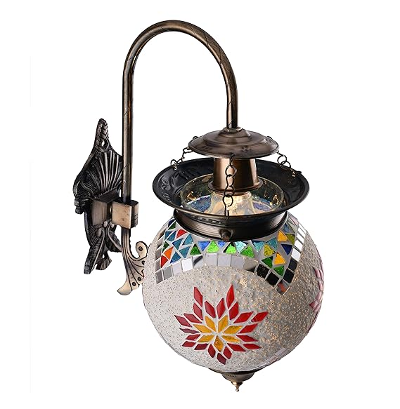Antique Turkish Mosaic Heritage Style Wall Lamp, Glass Wall Bracket