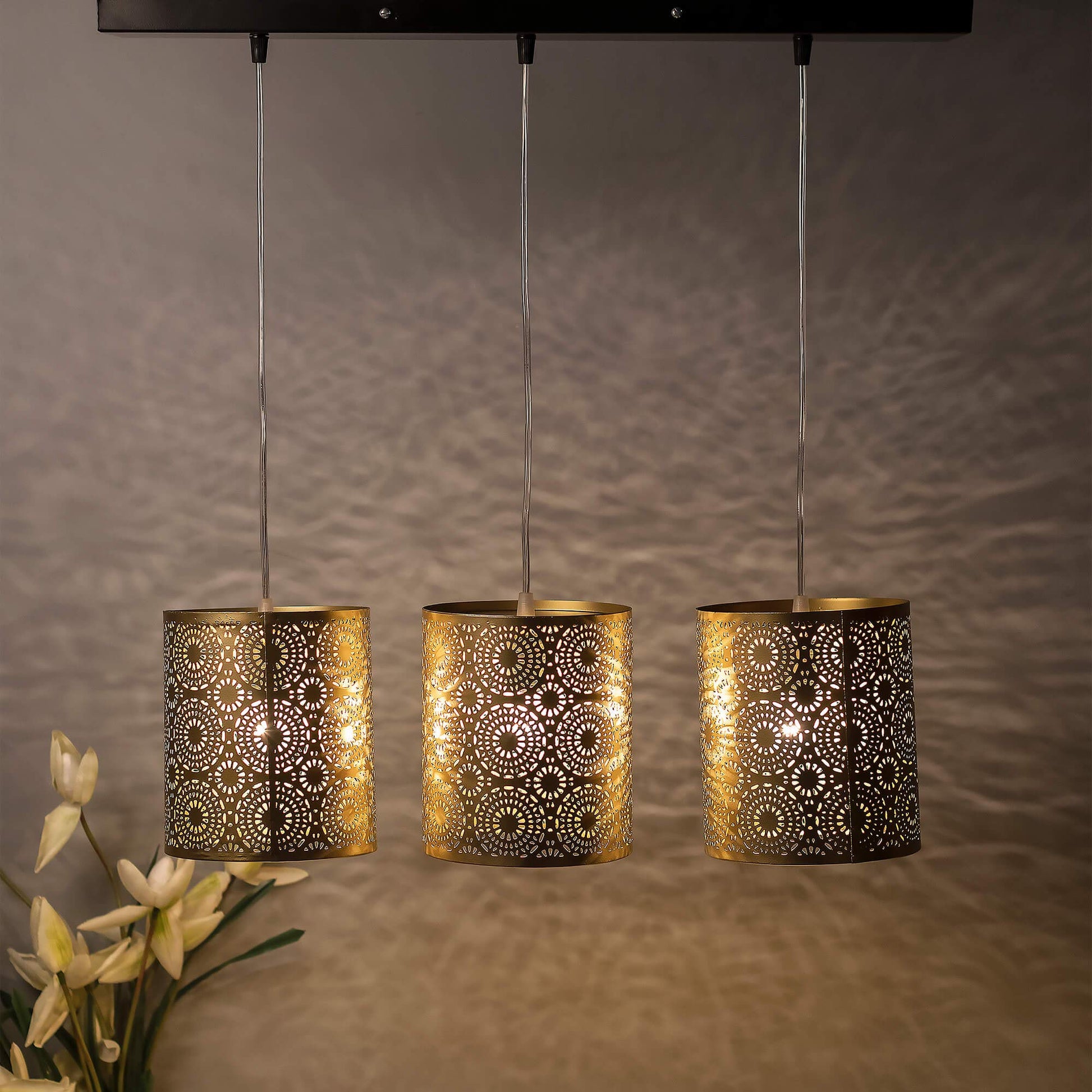 Homesake® Moroccan Hanging Pendant Light for Home Decor, Living Room (Cylinder , Linear , Multicolour )