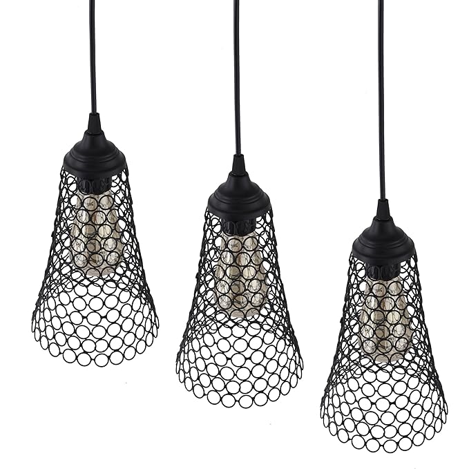 3-lights Linear Cluster Chandelier Cone hanging Pendant Light, kitchen area and dining room light