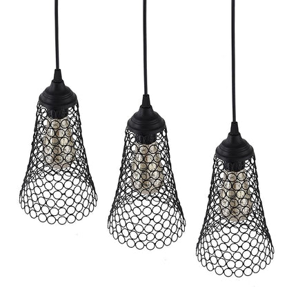 3-lights Linear Cluster Chandelier Cone hanging Pendant Light, kitchen area and dining room light