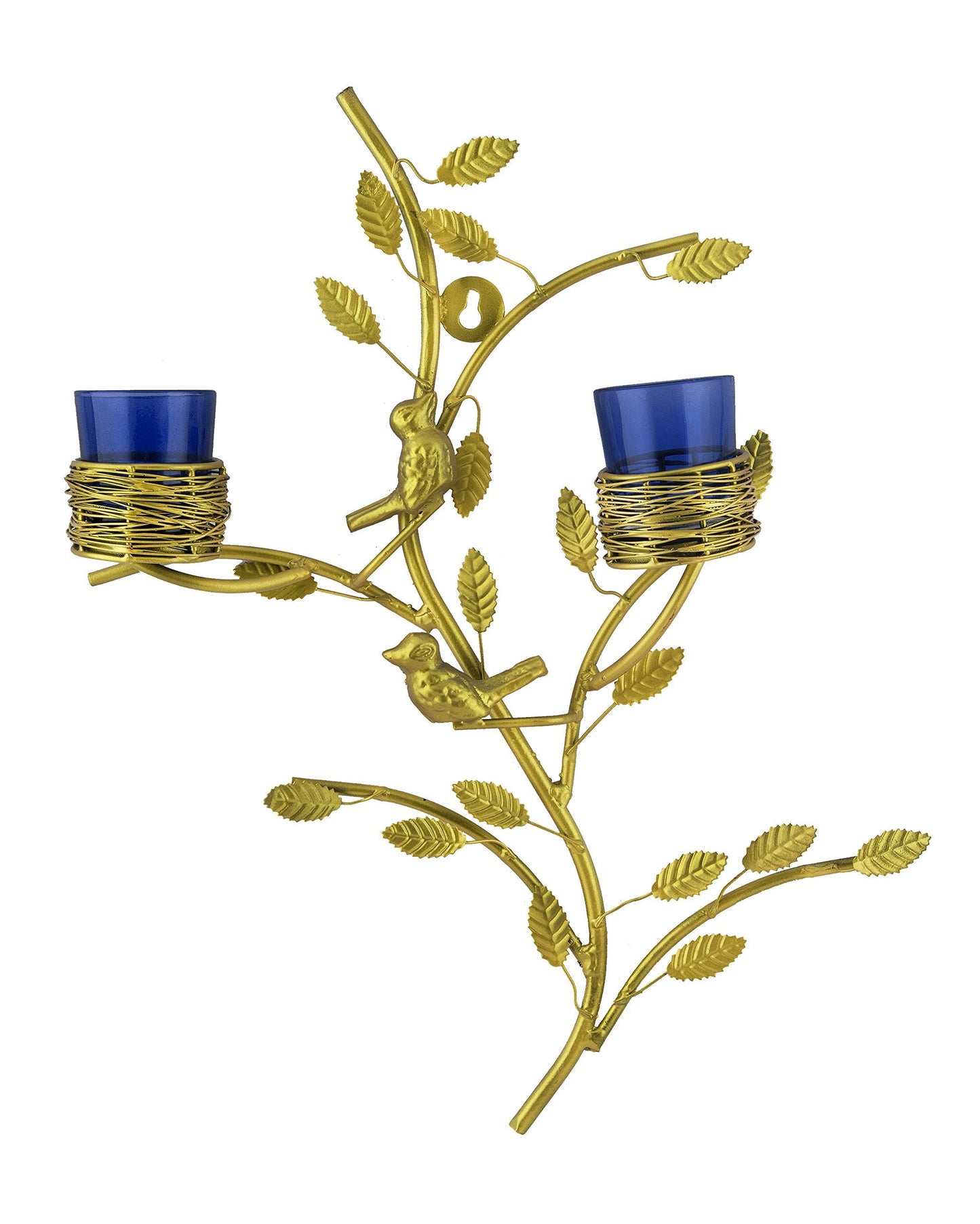 Golden Tree with Bird Nest Votive Stand Green, Wall Candle Holder and Tealight Candles