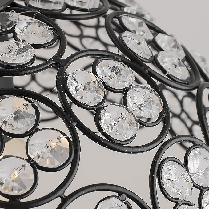 3-Lights Linear Cluster Hemisphere Chandelier Quad Crystal Hanging Light, Decorative, Black, Kitchen Area and Dining Room Light, LED/Filament Light