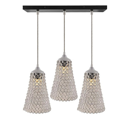3-lights Linear Cluster Chandelier Crystal Cone Hanging Pendant Light with Braided Cord