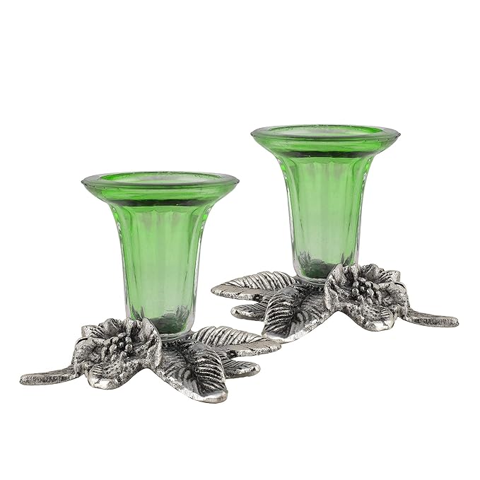 Antique Silver Candle Stand Grapevine, Diya Holder, Set of 2