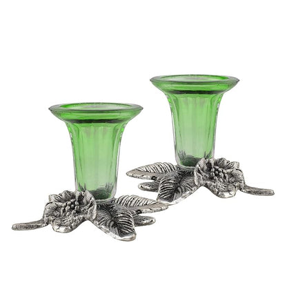 Antique Silver Candle Stand Grapevine, Diya Holder, Set of 2