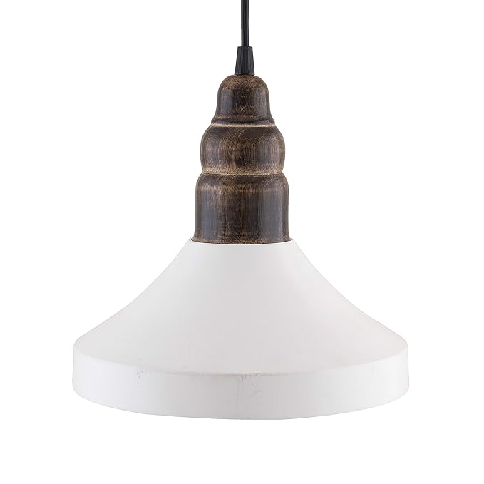 Parker Metal Wood Pendant Light, White Metal Antique Black Hanging Ceiling Light