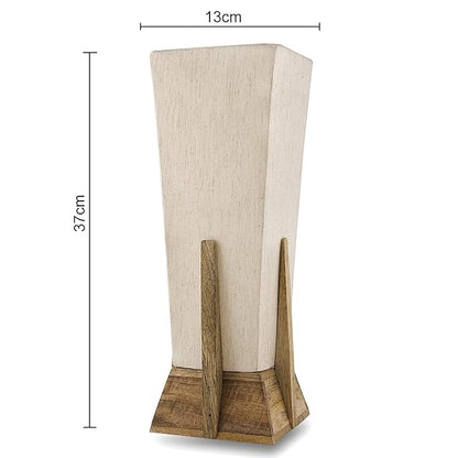 Homesake® Bedside Table Lamp, Retro Style  Wood Pyramid Table Lamp with Khadi Fabric Shade, Nightstand Mini Desk Lamps for Bedroom, Living Room, Baby Room, Bookcase SET OF 2