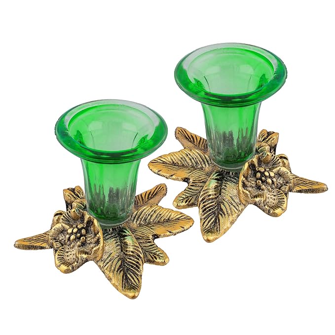 Antique Gold Candle Stand Grapevine, Diya Holder, Set of Two