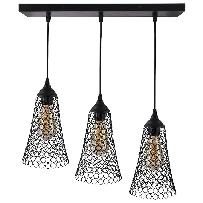 3-lights Linear Cluster Chandelier Cone hanging Pendant Light, kitchen area and dining room light