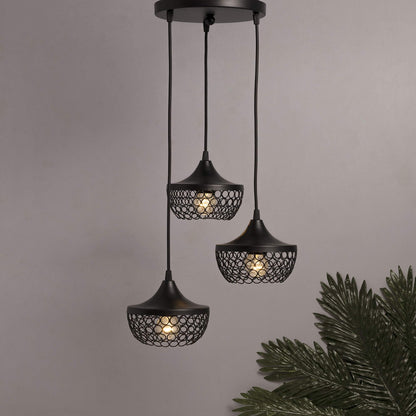 3-lights Round Cluster Chandelier Crystal hanging goblet Pendant Light with Braided Cord