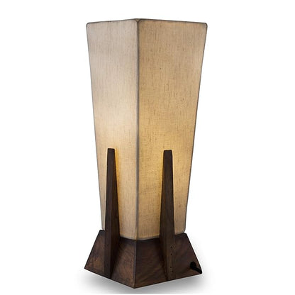 Homesake® Bedside Table Lamp, Retro Style  Wood Pyramid Table Lamp with Khadi Fabric Shade, Nightstand Mini Desk Lamps for Bedroom, Living Room, Baby Room, Bookcase SET OF 2