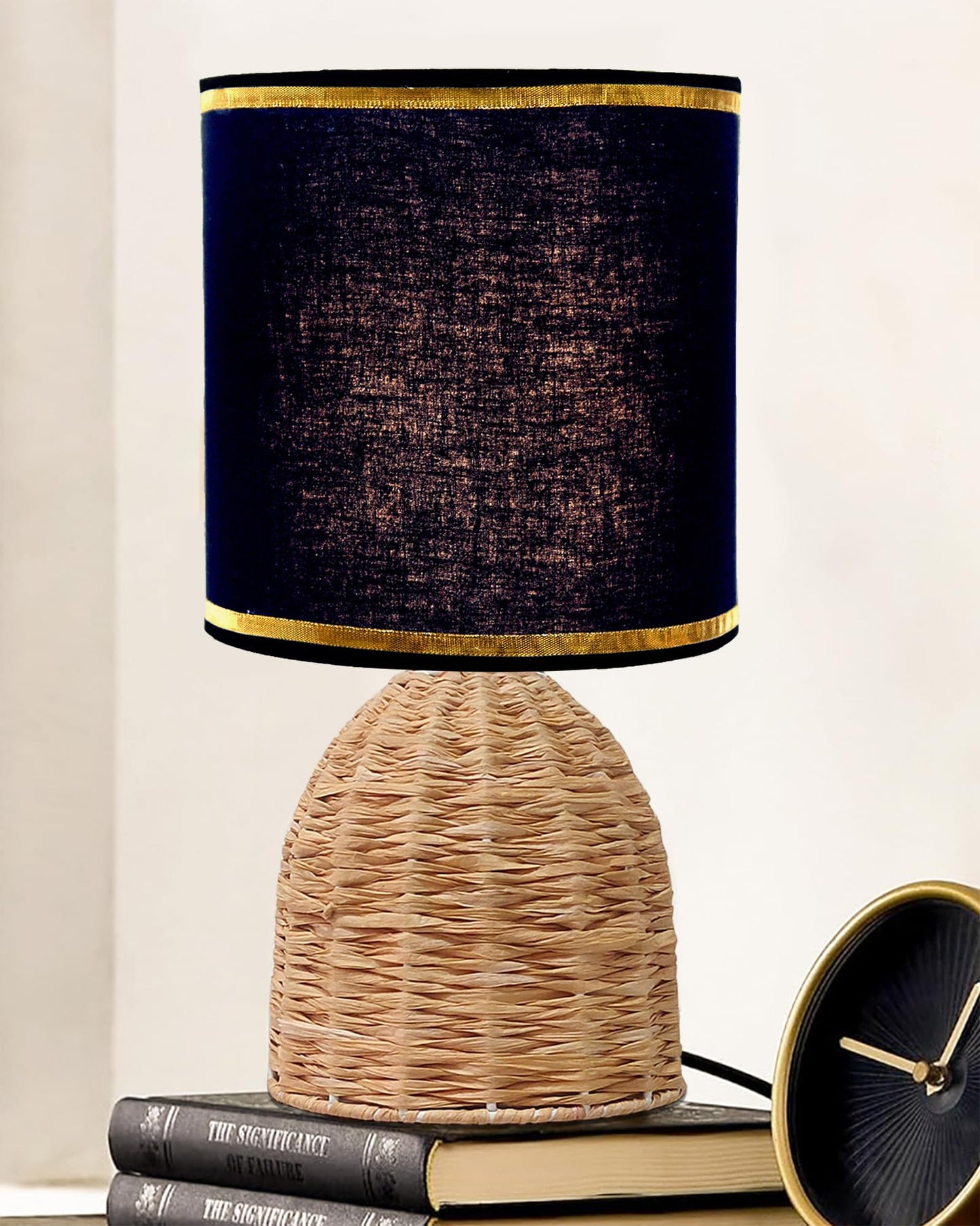 Homesake® Raffia Rattan Table Lamp with Fabric Shade, Small Nightstand Lamp, Natural Wicker Bedside Lamp for Bedroom, Living Room, Study & Home Décor, Livra Collection | E27 Holder