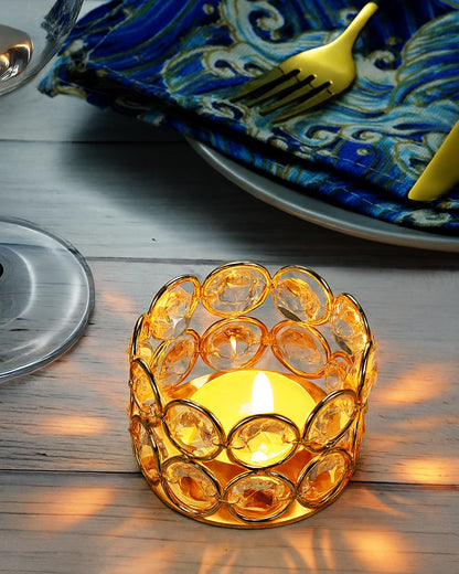 Crystal Tealight Candle Holder Votives Bowl Candle Holders for Home Decoration, Diya Diwali Decoration Lights Centerpieces for Wedding Home Party Table Decoration, Gold, Pack of 6 & 10