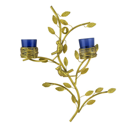 Golden Tree with Bird Nest Votive Stand Green, Wall Candle Holder and Tealight Candles